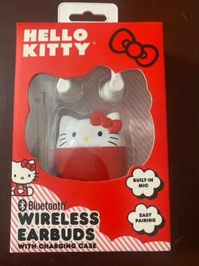 Hello Kitty Red and White Bluetooth Earbuds with Character Charging Case